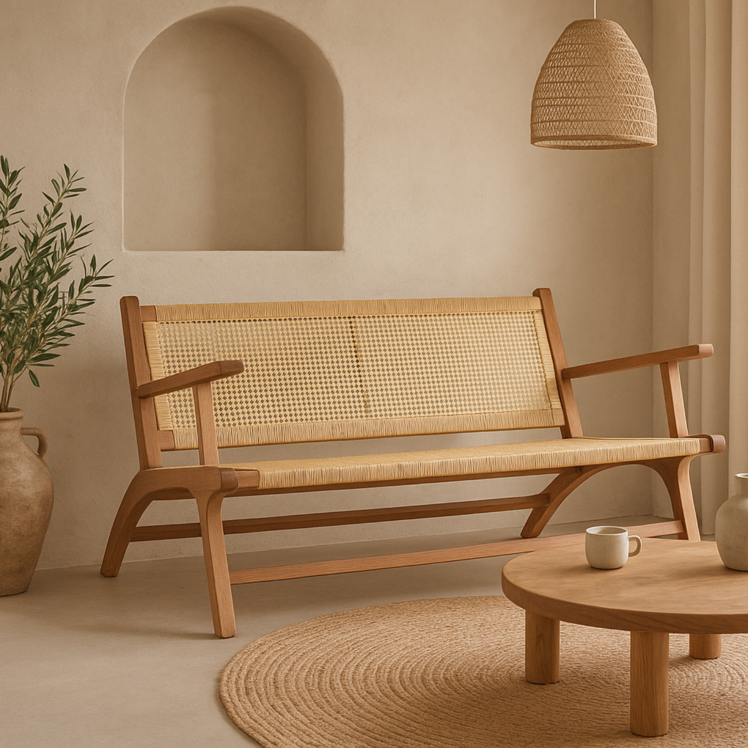 Banc Menorca en Teck et rotin tressé