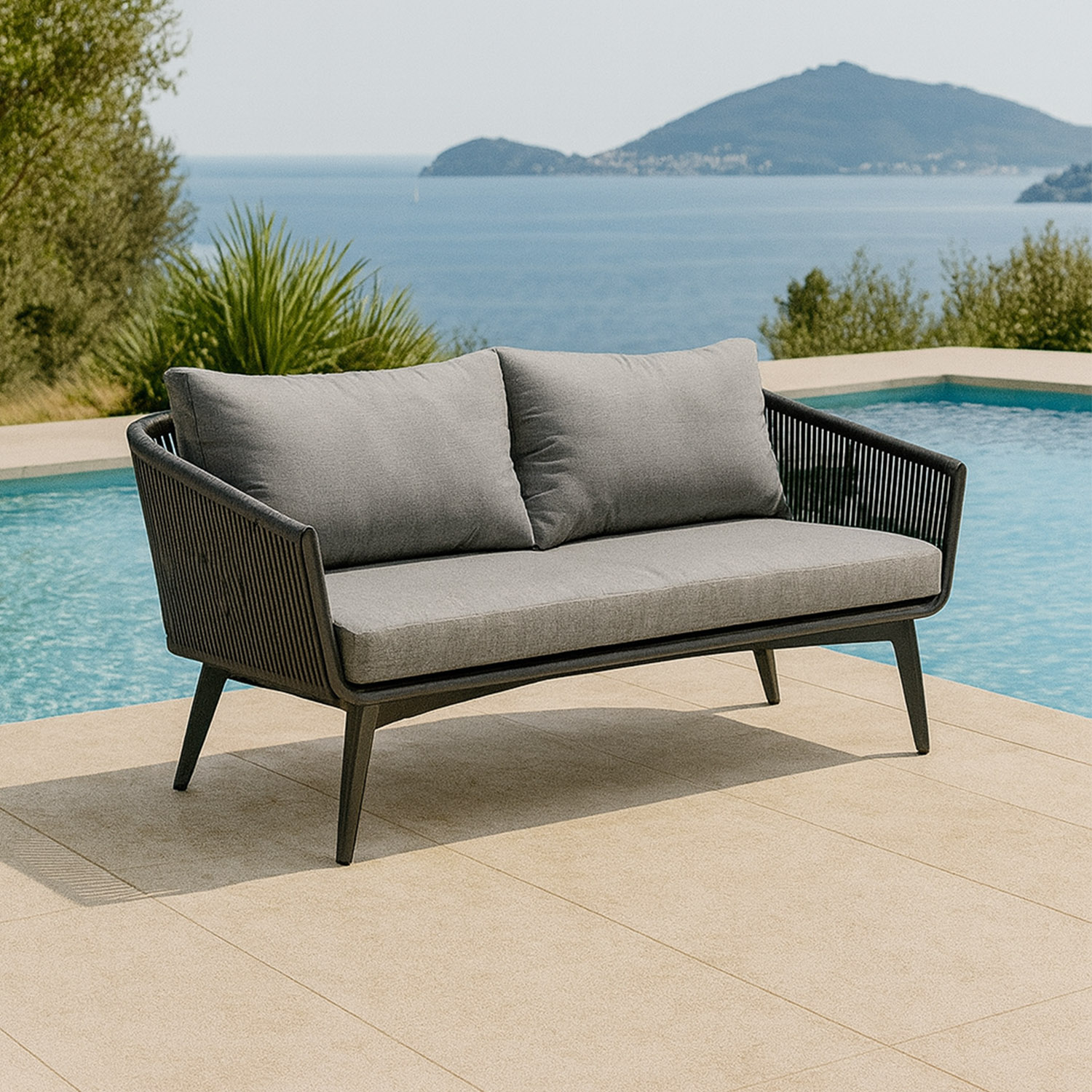 Canapé extérieur corde tressée anthracite Deiva Marina