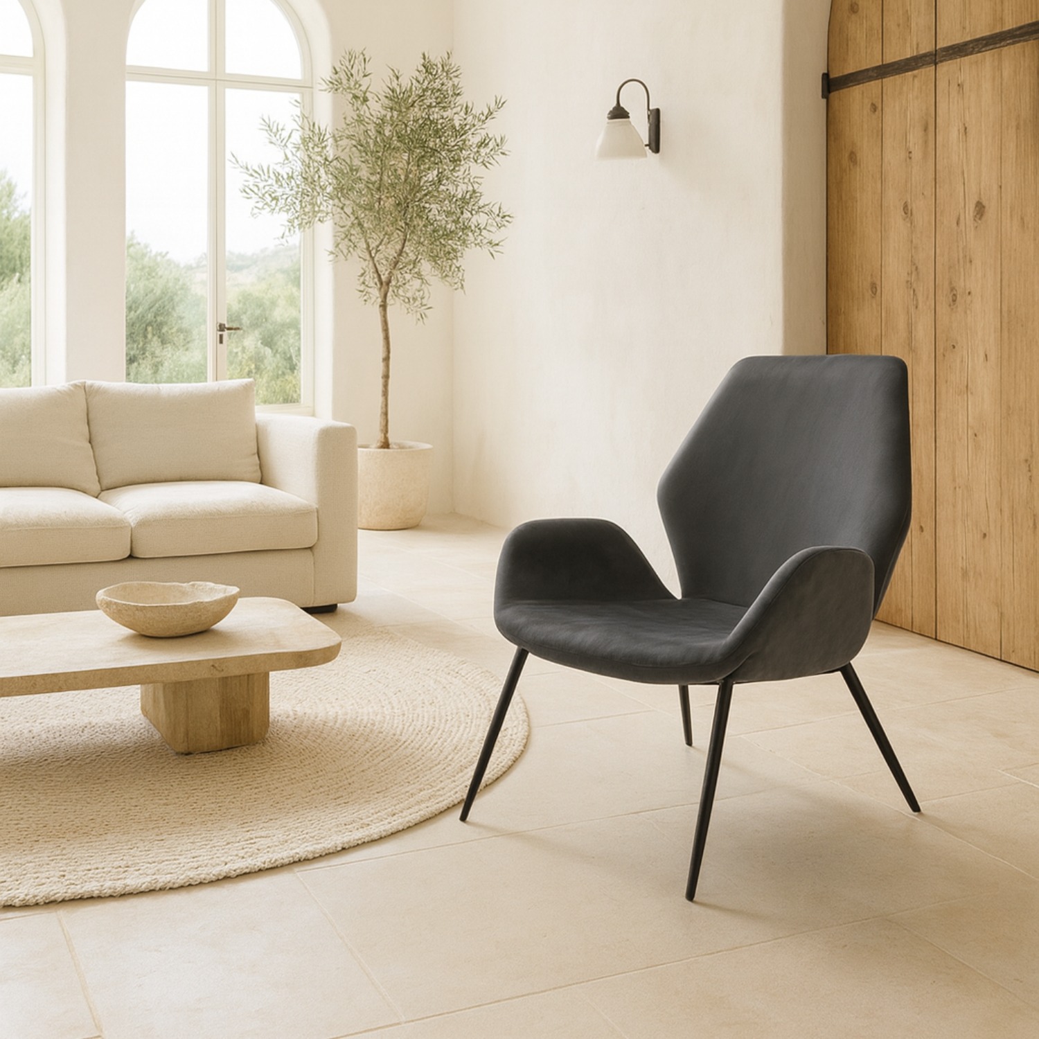 Fauteuil Brindisi en velours personnalisable et métal noir