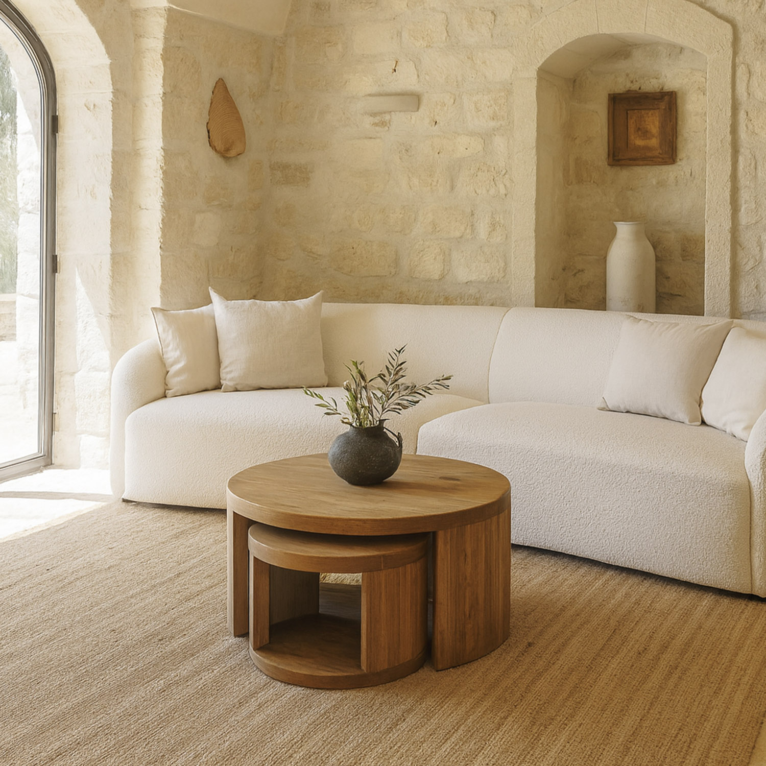 Set de 2 tables basses gigognes en pin recyclé – Pointe Courte