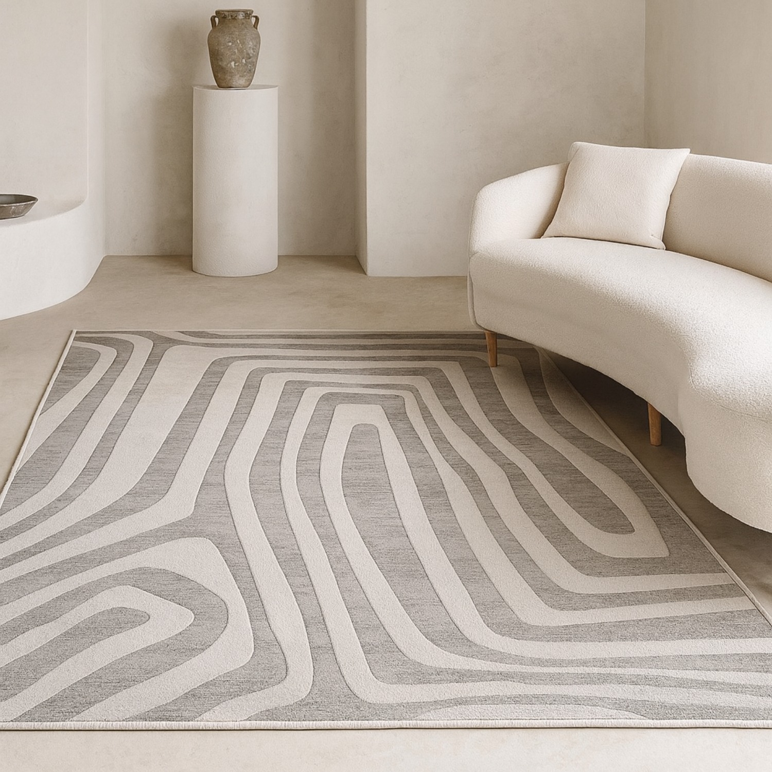 Tapis contemporain à motif géométrique beige et taupe Heraklion