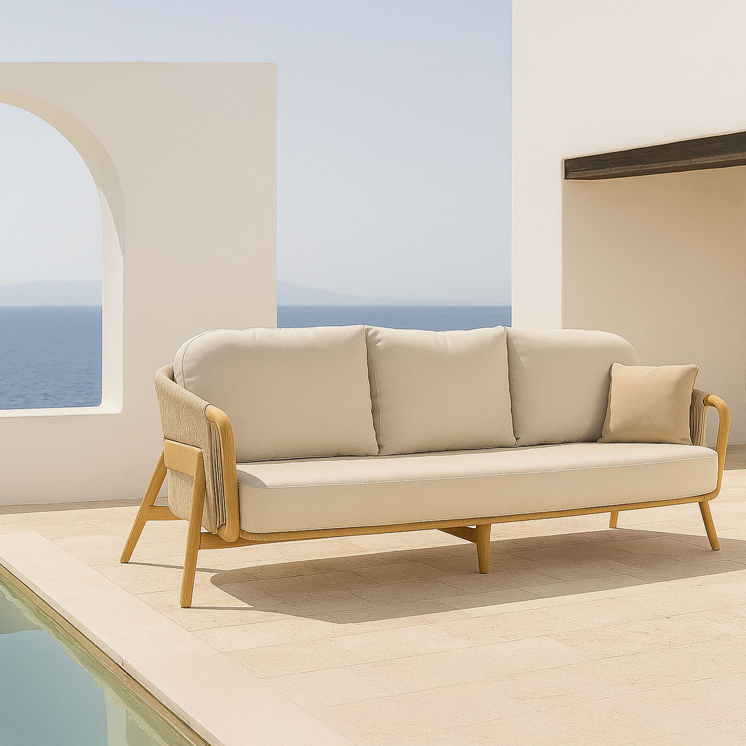 Canapé d’extérieur Platja d’Aro – Teck et corde tressée